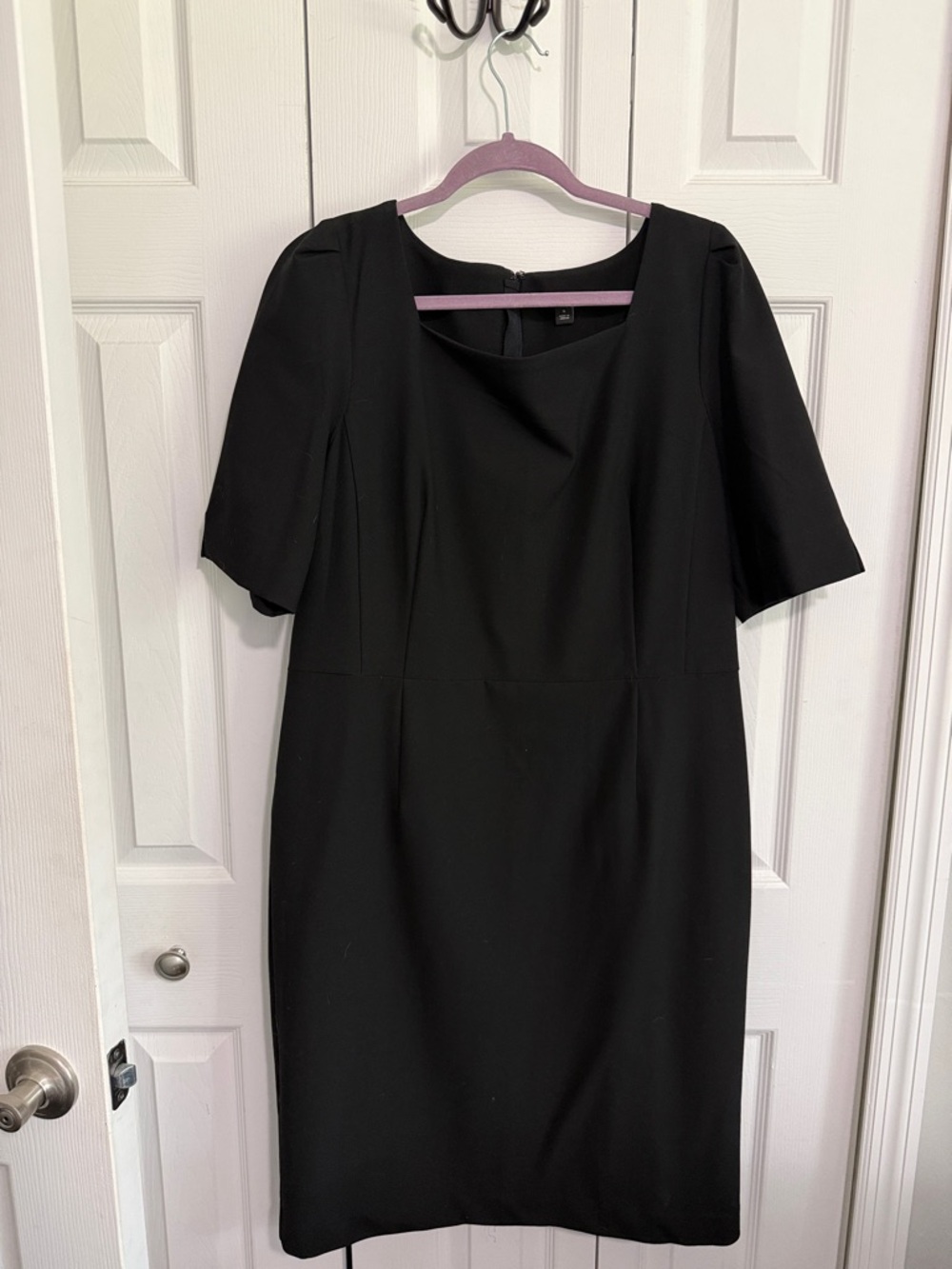 Ann Taylor Black Midi Sheath Dress with Short Sleeves